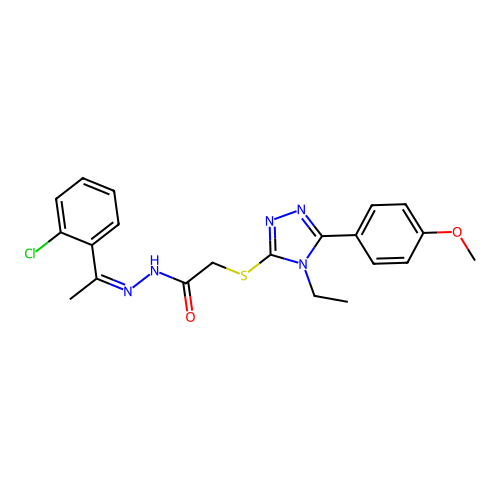 (Z)-N'-(1-(2-chlorophenyl)ethylidene)-2-((4-ethyl-5-(4-methoxyphenyl)-4H-1,2,4-triazol-3-yl)thio)acetohydrazide structure