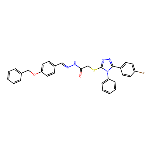 N'-{(E)-[4-(benzyloxy)phenyl]methylidene}-2-{[5-(4-bromophenyl)-4-phenyl-4H-1,2,4-triazol-3-yl]sulfanyl}acetohydrazide structure