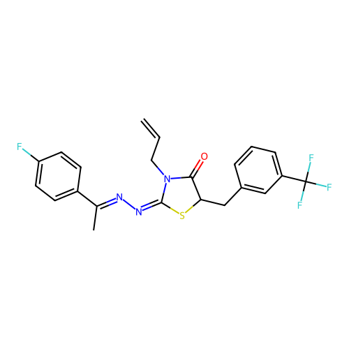 (2E)-3-ALLYL-5-[3-(TRIFLUOROMETHYL)BENZYL]-1,3-THIAZOLIDINE-2,4-DIONE 2-{[(E)-1-(4-FLUOROPHENYL)ETHYLIDENE]HYDRAZONE} structure