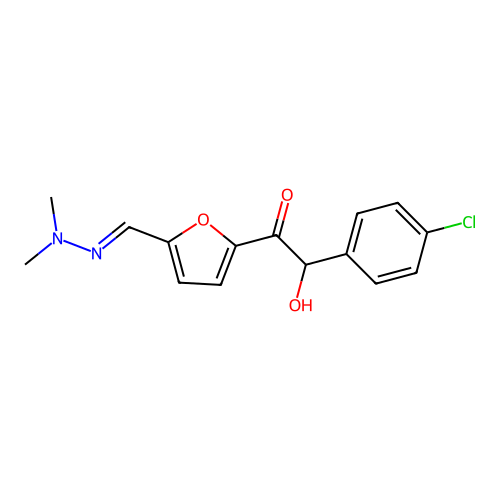 2-(4-Chlorophenyl)-1-(5-((2,2-dimethylhydrazono)methyl)furan-2-yl)-2-hydroxyethanone structure