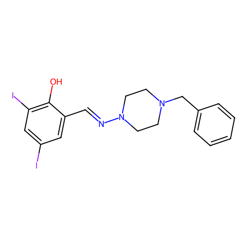 2-[(4-Benzylpiperazin-1-yl)iminomethyl]-4,6-diiodophenol structure