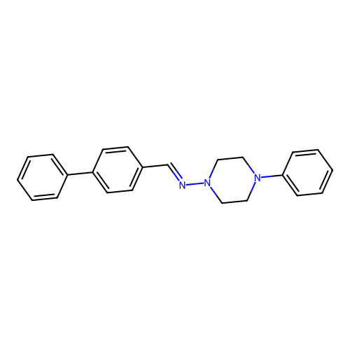 1-(4-phenylphenyl)-N-(4-phenylpiperazin-1-yl)methanimine structure