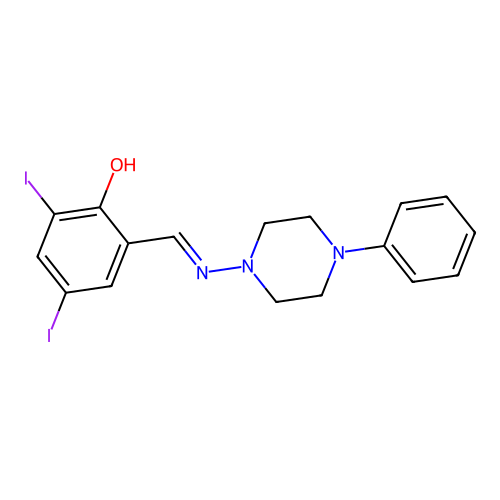 2,4-Diiodo-6-[(4-phenylpiperazin-1-yl)iminomethyl]phenol structure