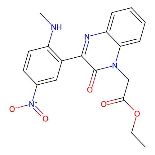 ethyl {3-[2-(methylamino)-5-nitrophenyl]-2-oxoquinoxalin-1(2H)-yl}acetate structure