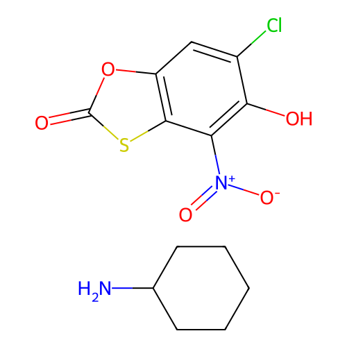 6-Chloro-5-hydroxy-4-nitro-1,3-benzoxathiol-2-one;cyclohexanamine structure