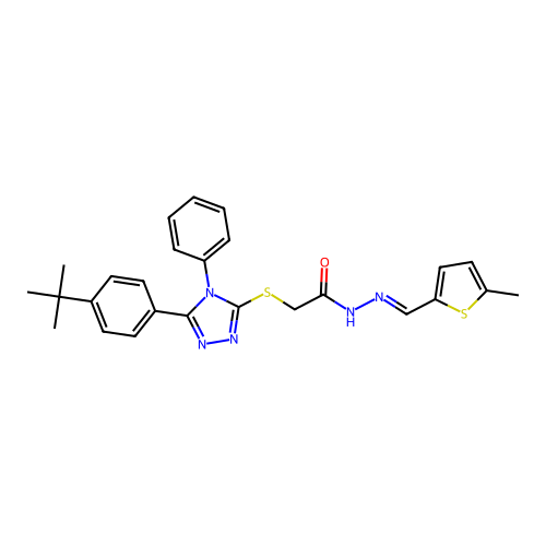2-{[5-(4-tert-butylphenyl)-4-phenyl-4H-1,2,4-triazol-3-yl]sulfanyl}-N'-[(E)-(5-methylthiophen-2-yl)methylidene]acetohydrazide structure