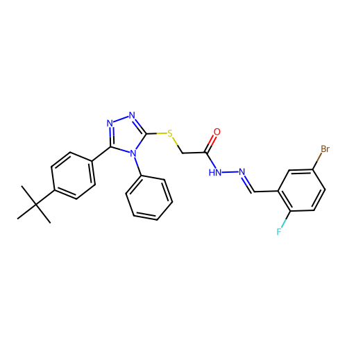 N'-[(E)-(5-bromo-2-fluorophenyl)methylidene]-2-{[5-(4-tert-butylphenyl)-4-phenyl-4H-1,2,4-triazol-3-yl]sulfanyl}acetohydrazide structure