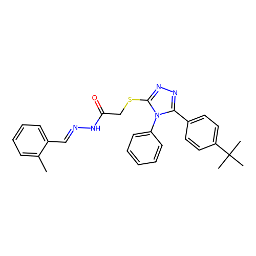 2-{[5-(4-tert-butylphenyl)-4-phenyl-4H-1,2,4-triazol-3-yl]sulfanyl}-N'-[(E)-(2-methylphenyl)methylidene]acetohydrazide structure