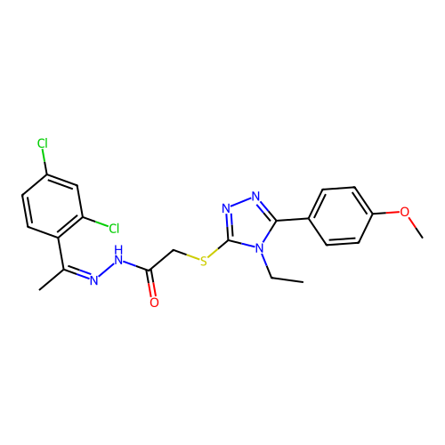 (Z)-N'-(1-(2,4-dichlorophenyl)ethylidene)-2-((4-ethyl-5-(4-methoxyphenyl)-4H-1,2,4-triazol-3-yl)thio)acetohydrazide structure