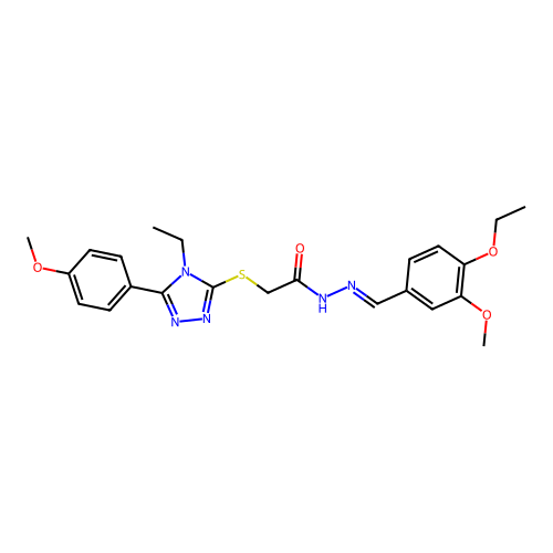 N'-[(E)-(4-ethoxy-3-methoxyphenyl)methylidene]-2-{[4-ethyl-5-(4-methoxyphenyl)-4H-1,2,4-triazol-3-yl]sulfanyl}acetohydrazide structure