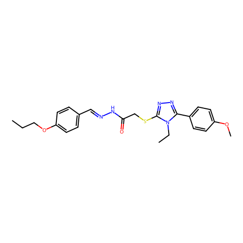 2-{[4-ethyl-5-(4-methoxyphenyl)-4H-1,2,4-triazol-3-yl]sulfanyl}-N'-[(E)-(4-propoxyphenyl)methylidene]acetohydrazide structure