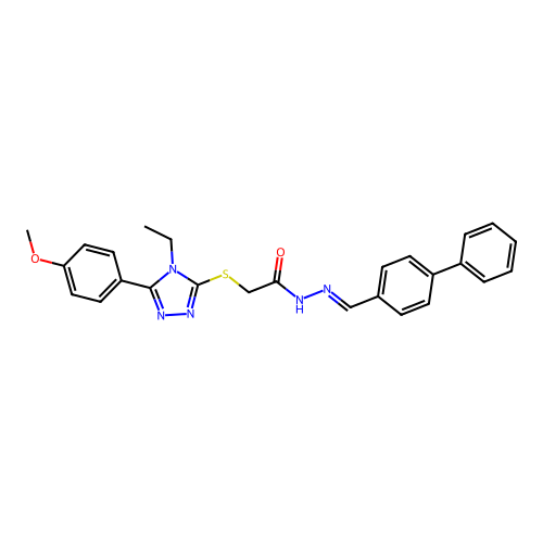 (E)-N'-([1,1'-biphenyl]-4-ylmethylene)-2-((4-ethyl-5-(4-methoxyphenyl)-4H-1,2,4-triazol-3-yl)thio)acetohydrazide structure