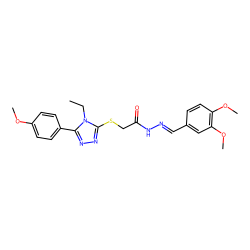 N'-[(E)-(3,4-dimethoxyphenyl)methylidene]-2-{[4-ethyl-5-(4-methoxyphenyl)-4H-1,2,4-triazol-3-yl]sulfanyl}acetohydrazide structure