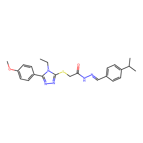 (E)-2-((4-ethyl-5-(4-methoxyphenyl)-4H-1,2,4-triazol-3-yl)thio)-N'-(4-isopropylbenzylidene)acetohydrazide structure