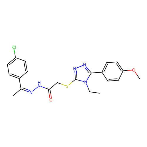 (Z)-N'-(1-(4-chlorophenyl)ethylidene)-2-((4-ethyl-5-(4-methoxyphenyl)-4H-1,2,4-triazol-3-yl)thio)acetohydrazide structure