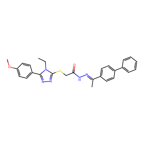 (E)-N'-(1-([1,1'-biphenyl]-4-yl)ethylidene)-2-((4-ethyl-5-(4-methoxyphenyl)-4H-1,2,4-triazol-3-yl)thio)acetohydrazide structure