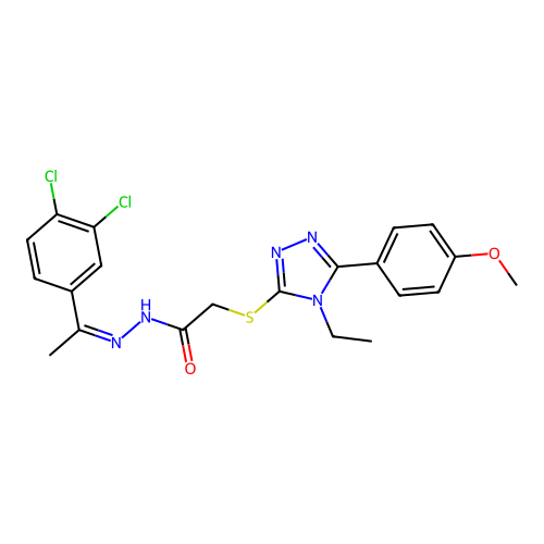 (Z)-N'-(1-(3,4-dichlorophenyl)ethylidene)-2-((4-ethyl-5-(4-methoxyphenyl)-4H-1,2,4-triazol-3-yl)thio)acetohydrazide structure