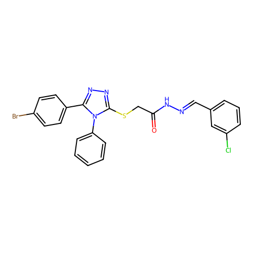 2-{[5-(4-bromophenyl)-4-phenyl-4H-1,2,4-triazol-3-yl]sulfanyl}-N'-[(E)-(3-chlorophenyl)methylidene]acetohydrazide structure