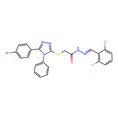 2-{[5-(4-bromophenyl)-4-phenyl-4H-1,2,4-triazol-3-yl]sulfanyl}-N'-[(E)-(2-chloro-6-fluorophenyl)methylidene]acetohydrazide structure