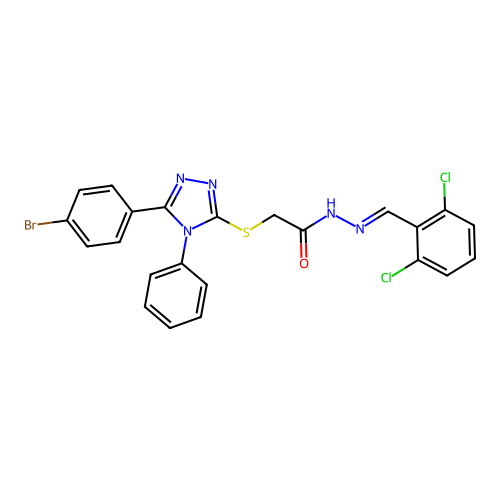 2-{[5-(4-bromophenyl)-4-phenyl-4H-1,2,4-triazol-3-yl]sulfanyl}-N'-[(E)-(2,6-dichlorophenyl)methylidene]acetohydrazide structure