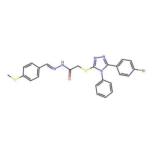 2-{[5-(4-bromophenyl)-4-phenyl-4H-1,2,4-triazol-3-yl]sulfanyl}-N'-{(E)-[4-(methylsulfanyl)phenyl]methylidene}acetohydrazide structure