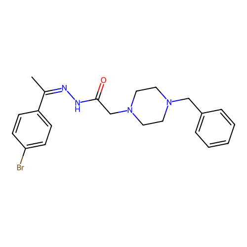 2-(4-benzylpiperazin-1-yl)-N'-[(1Z)-1-(4-bromophenyl)ethylidene]acetohydrazide structure