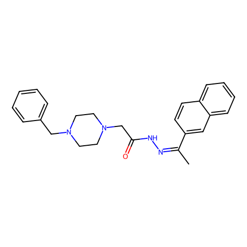 2-(4-benzylpiperazin-1-yl)-N'-[(1Z)-1-(naphthalen-2-yl)ethylidene]acetohydrazide structure