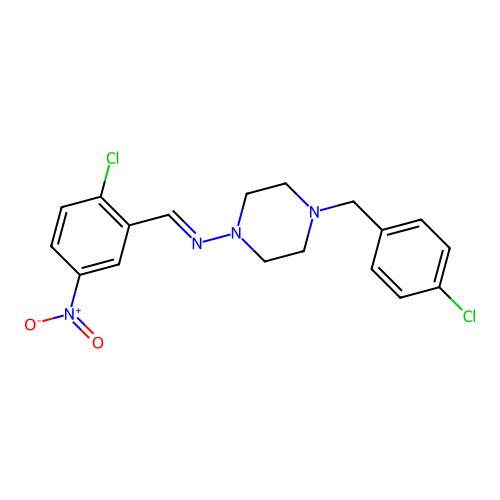 (E)-N-(2-chloro-5-nitrobenzylidene)-4-(4-chlorobenzyl)piperazin-1-amine structure