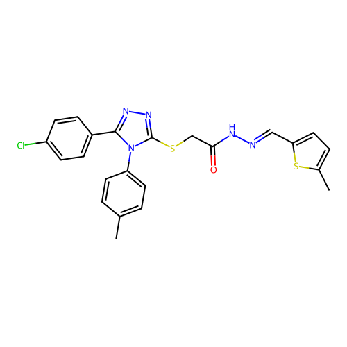 2-{[5-(4-chlorophenyl)-4-(4-methylphenyl)-4H-1,2,4-triazol-3-yl]sulfanyl}-N'-[(E)-(5-methylthiophen-2-yl)methylidene]acetohydrazide structure