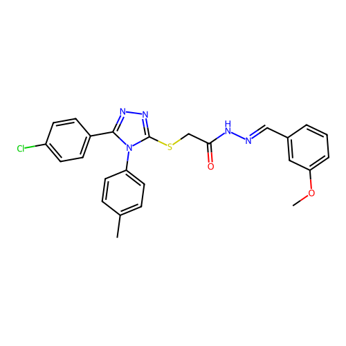 2-{[5-(4-chlorophenyl)-4-(4-methylphenyl)-4H-1,2,4-triazol-3-yl]sulfanyl}-N'-[(E)-(3-methoxyphenyl)methylidene]acetohydrazide structure