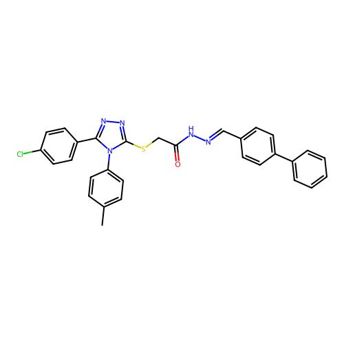 N'-[(E)-biphenyl-4-ylmethylidene]-2-{[5-(4-chlorophenyl)-4-(4-methylphenyl)-4H-1,2,4-triazol-3-yl]sulfanyl}acetohydrazide structure