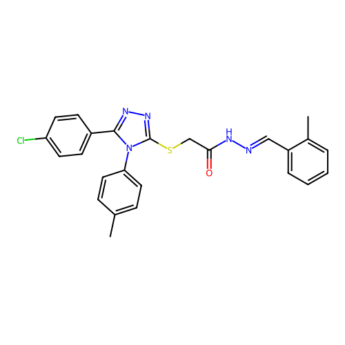 2-{[5-(4-chlorophenyl)-4-(4-methylphenyl)-4H-1,2,4-triazol-3-yl]sulfanyl}-N'-[(E)-(2-methylphenyl)methylidene]acetohydrazide structure