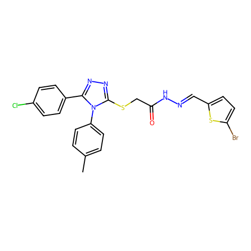 N'-[(E)-(5-bromothiophen-2-yl)methylidene]-2-{[5-(4-chlorophenyl)-4-(4-methylphenyl)-4H-1,2,4-triazol-3-yl]sulfanyl}acetohydrazide structure