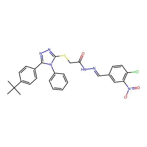 2-{[5-(4-tert-butylphenyl)-4-phenyl-4H-1,2,4-triazol-3-yl]sulfanyl}-N'-[(E)-(4-chloro-3-nitrophenyl)methylidene]acetohydrazide structure