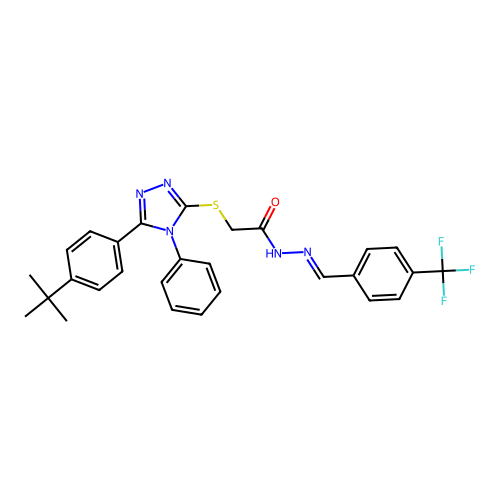 2-{[5-(4-tert-butylphenyl)-4-phenyl-4H-1,2,4-triazol-3-yl]sulfanyl}-N'-{(E)-[4-(trifluoromethyl)phenyl]methylidene}acetohydrazide structure