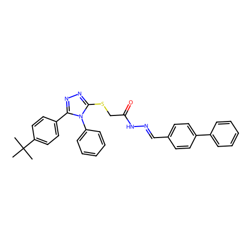 N'-[(E)-biphenyl-4-ylmethylidene]-2-{[5-(4-tert-butylphenyl)-4-phenyl-4H-1,2,4-triazol-3-yl]sulfanyl}acetohydrazide structure