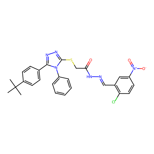 2-{[5-(4-tert-butylphenyl)-4-phenyl-4H-1,2,4-triazol-3-yl]sulfanyl}-N'-[(E)-(2-chloro-5-nitrophenyl)methylidene]acetohydrazide structure