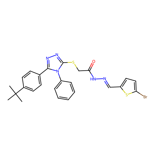 N'-[(E)-(5-bromothiophen-2-yl)methylidene]-2-{[5-(4-tert-butylphenyl)-4-phenyl-4H-1,2,4-triazol-3-yl]sulfanyl}acetohydrazide structure