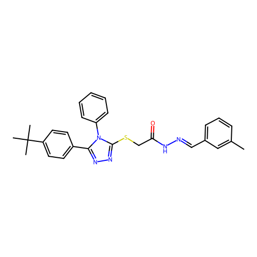 2-{[5-(4-tert-butylphenyl)-4-phenyl-4H-1,2,4-triazol-3-yl]sulfanyl}-N'-[(E)-(3-methylphenyl)methylidene]acetohydrazide structure