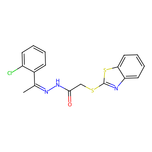 (Z)-2-(benzo[d]thiazol-2-ylthio)-N'-(1-(2-chlorophenyl)ethylidene)acetohydrazide structure
