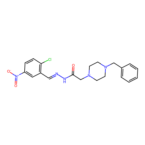(E)-2-(4-benzylpiperazin-1-yl)-N'-(2-chloro-5-nitrobenzylidene)acetohydrazide structure