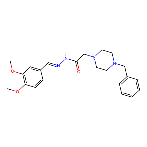 (E)-2-(4-benzylpiperazin-1-yl)-N'-(3,4-dimethoxybenzylidene)acetohydrazide structure