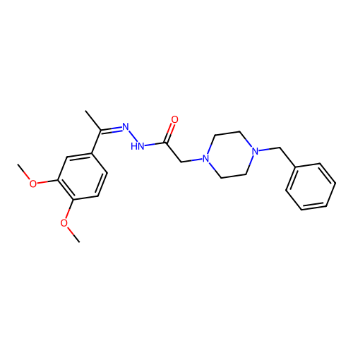 (Z)-2-(4-benzylpiperazin-1-yl)-N'-(1-(3,4-dimethoxyphenyl)ethylidene)acetohydrazide structure