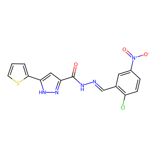 N'-(2-Chloro-5-nitrobenzylidene)-3-(2-thienyl)-1H-pyrazole-5-carbohydrazide structure