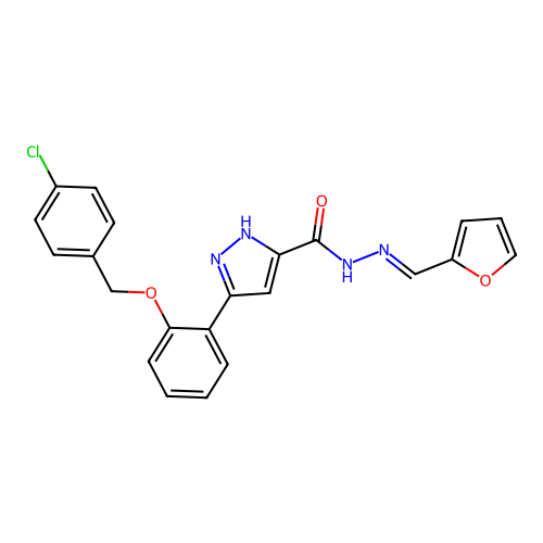 3-(2-((4-Chlorobenzyl)oxy)PH)-N'-(2-furylmethylene)-1H-pyrazole-5-carbohydrazide structure