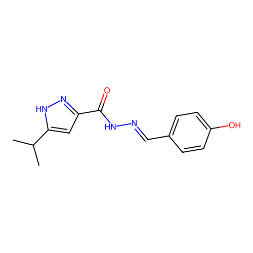 N-[(4-hydroxyphenyl)methylideneamino]-5-propan-2-yl-1H-pyrazole-3-carboxamide structure