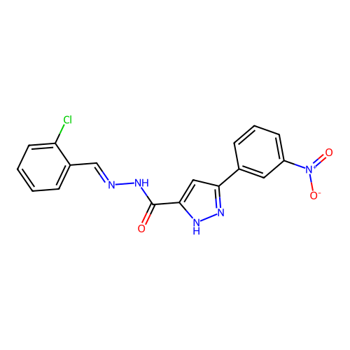 N'-(2-Chlorobenzylidene)-3-(3-nitrophenyl)-1H-pyrazole-5-carbohydrazide structure