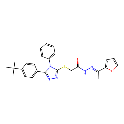 2-{[5-(4-tert-butylphenyl)-4-phenyl-4H-1,2,4-triazol-3-yl]sulfanyl}-N'-[(1E)-1-(furan-2-yl)ethylidene]acetohydrazide structure
