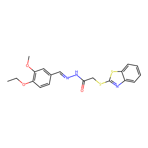 2-(1,3-benzothiazol-2-ylsulfanyl)-N'-[(E)-(4-ethoxy-3-methoxyphenyl)methylidene]acetohydrazide structure