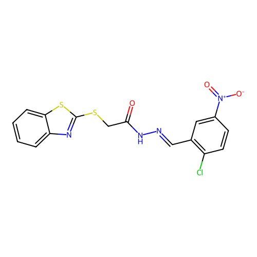 2-(1,3-benzothiazol-2-ylsulfanyl)-N'-[(E)-(2-chloro-5-nitrophenyl)methylidene]acetohydrazide structure